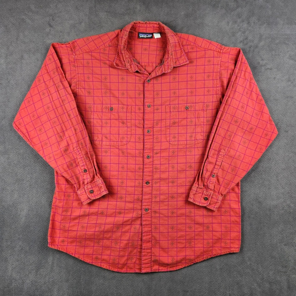 Vintage Patagonia Flannel Shirt Mens XL Red Plaid Geometric Long Sleeve Button - Picture 2 of 9